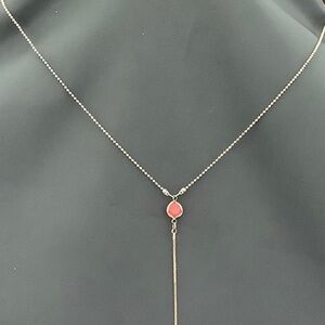 Charming Charlie Lariat Chain Necklace - Silver Tone With Double Stones